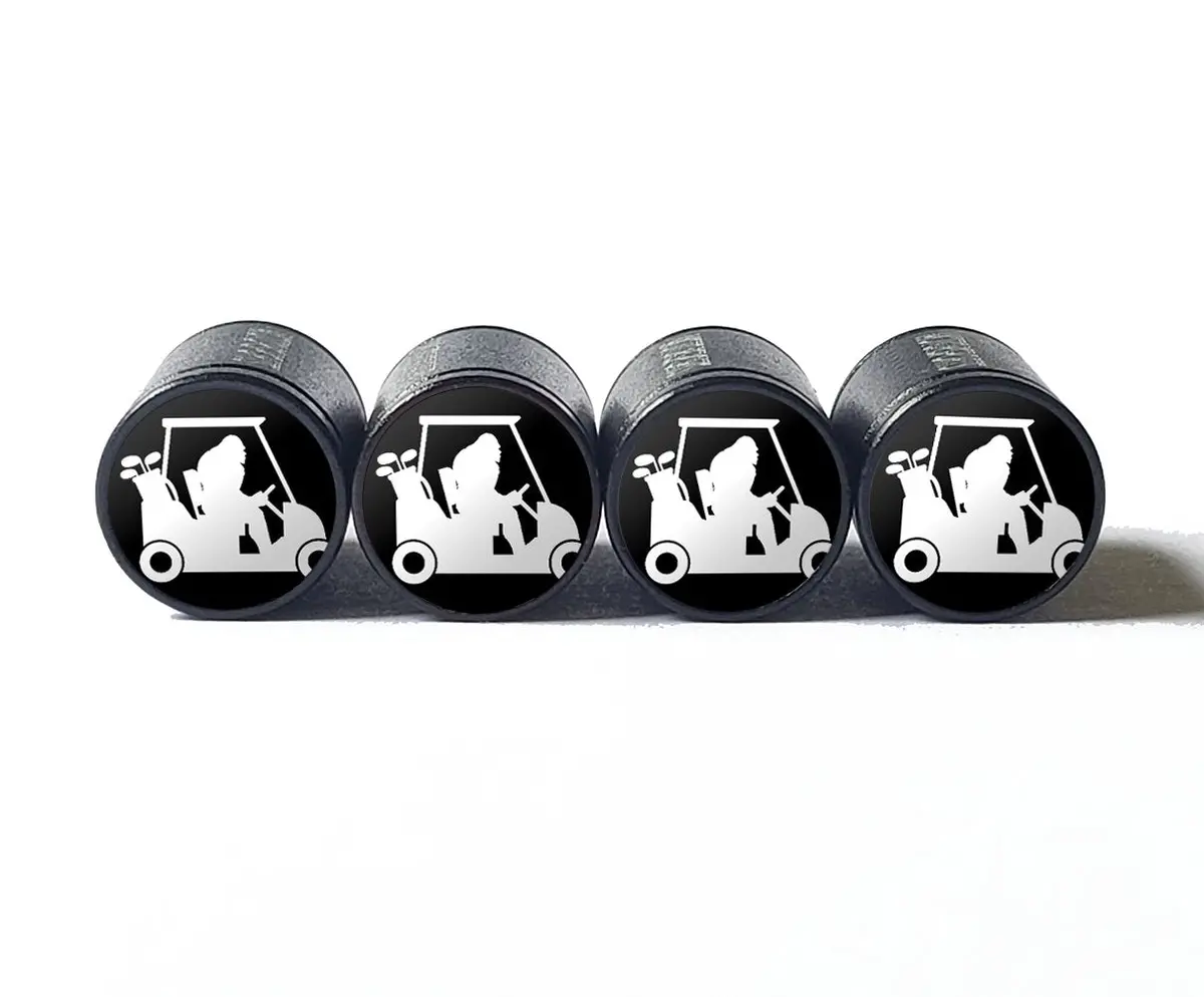Bigfoot Sasquatch In A Golf Cart Tire Valve Caps - Black Aluminum - Set Of Four 1
