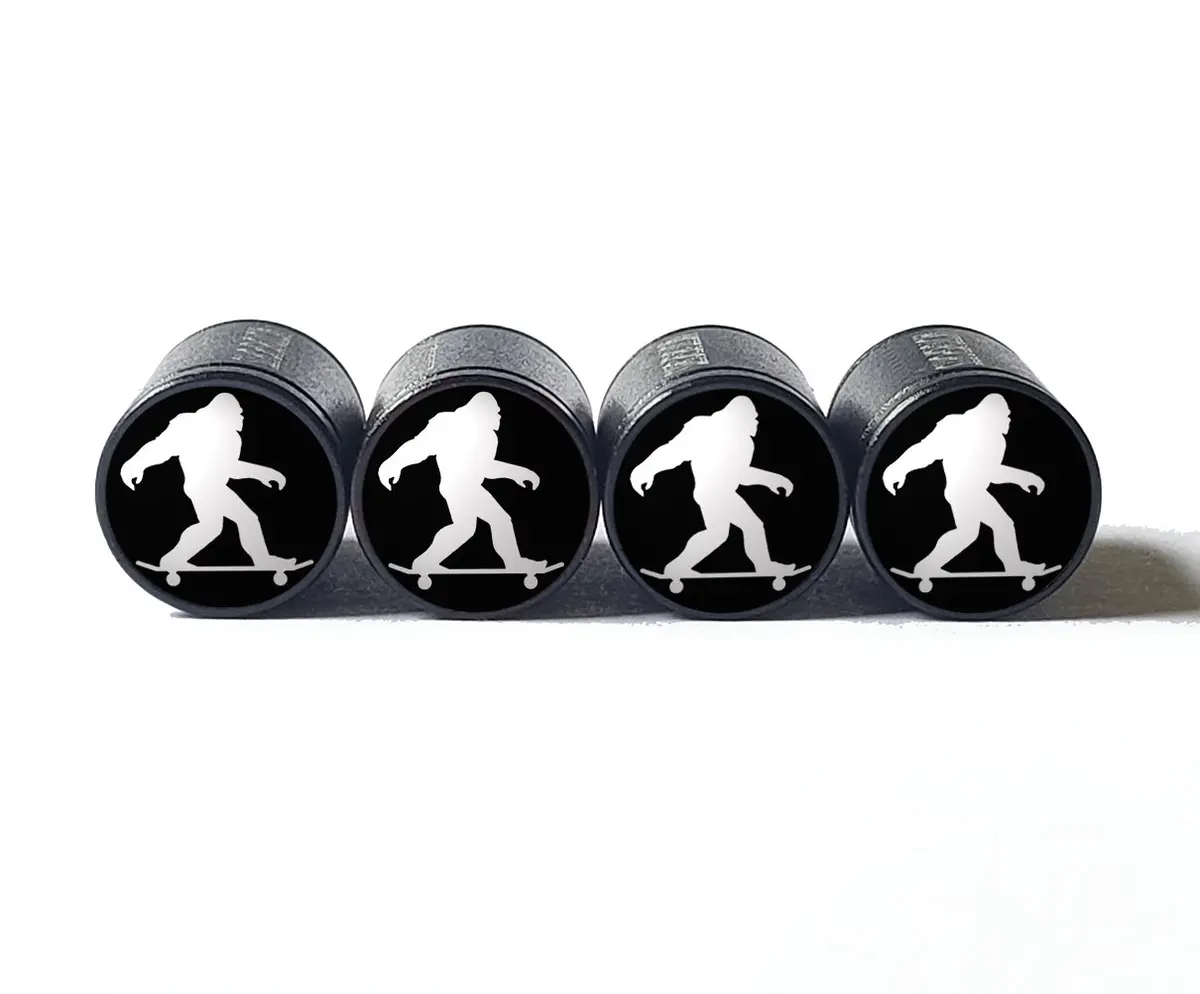 Bigfoot Sasquatch Skateboarding Tire Valve Caps - Black Aluminum - Set Of Four 1
