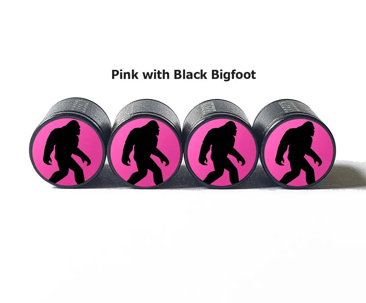 Bigfoot Sasquatch Walking Tire Valve Caps - Black Aluminum - Set Of Four 13