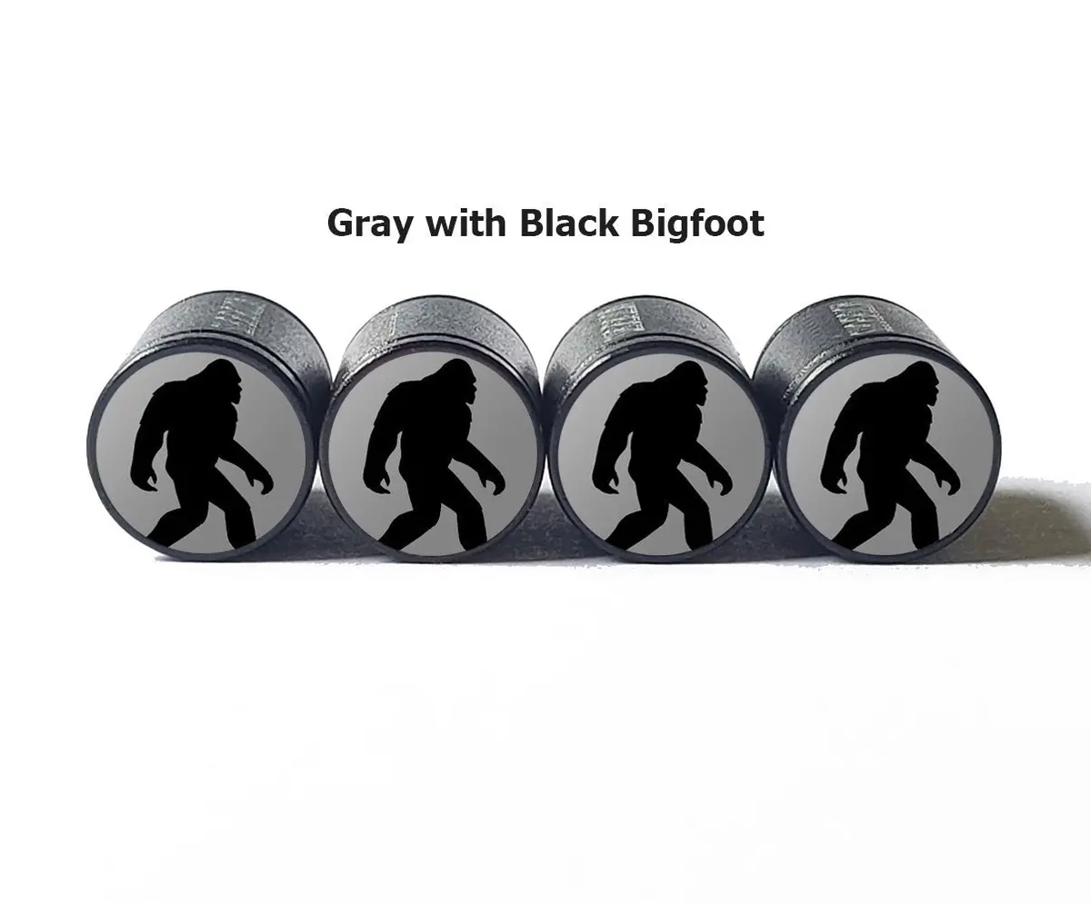 Bigfoot Sasquatch Walking Tire Valve Caps - Black Aluminum - Set Of Four 8