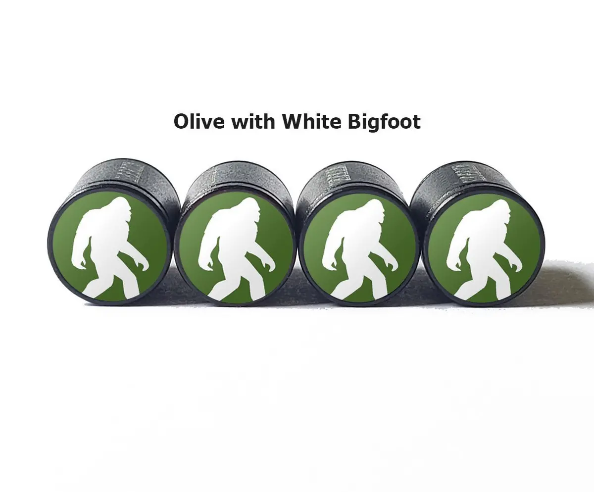 Bigfoot Sasquatch Walking Tire Valve Caps - Black Aluminum - Set Of Four 10