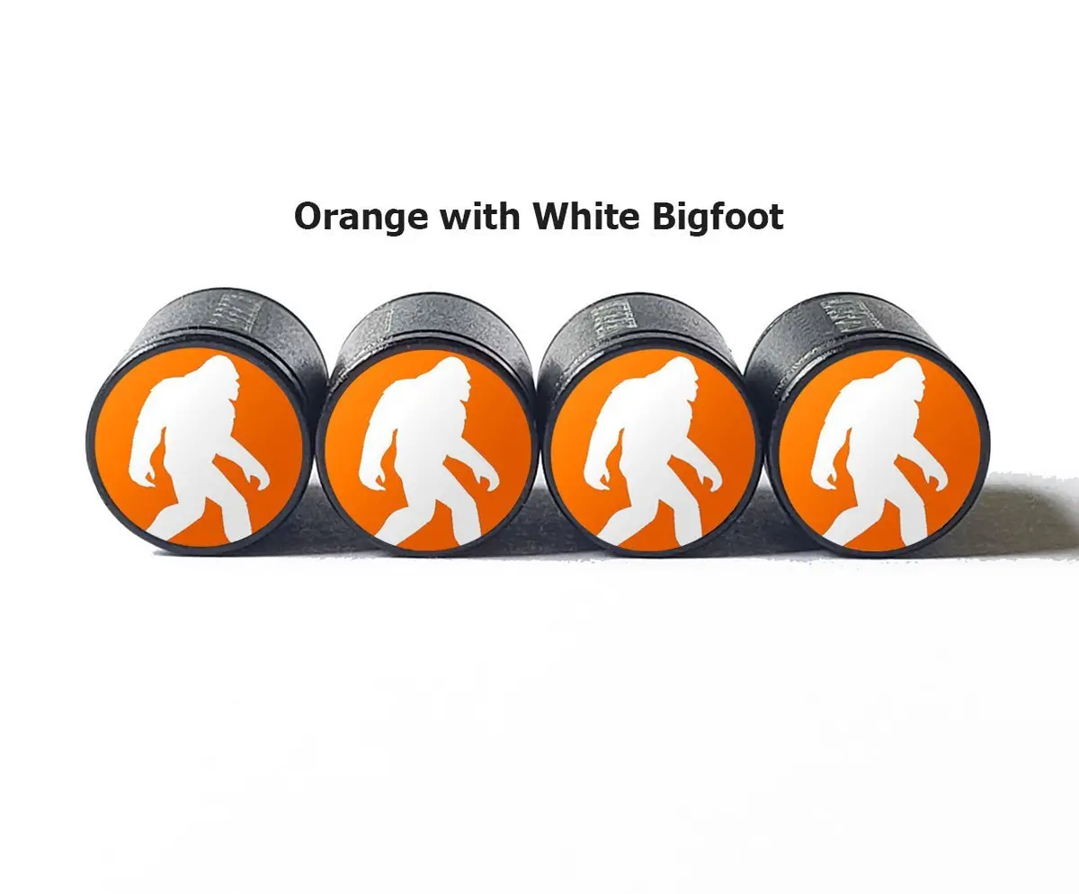 Bigfoot Sasquatch Walking Tire Valve Caps - Black Aluminum - Set Of Four 12