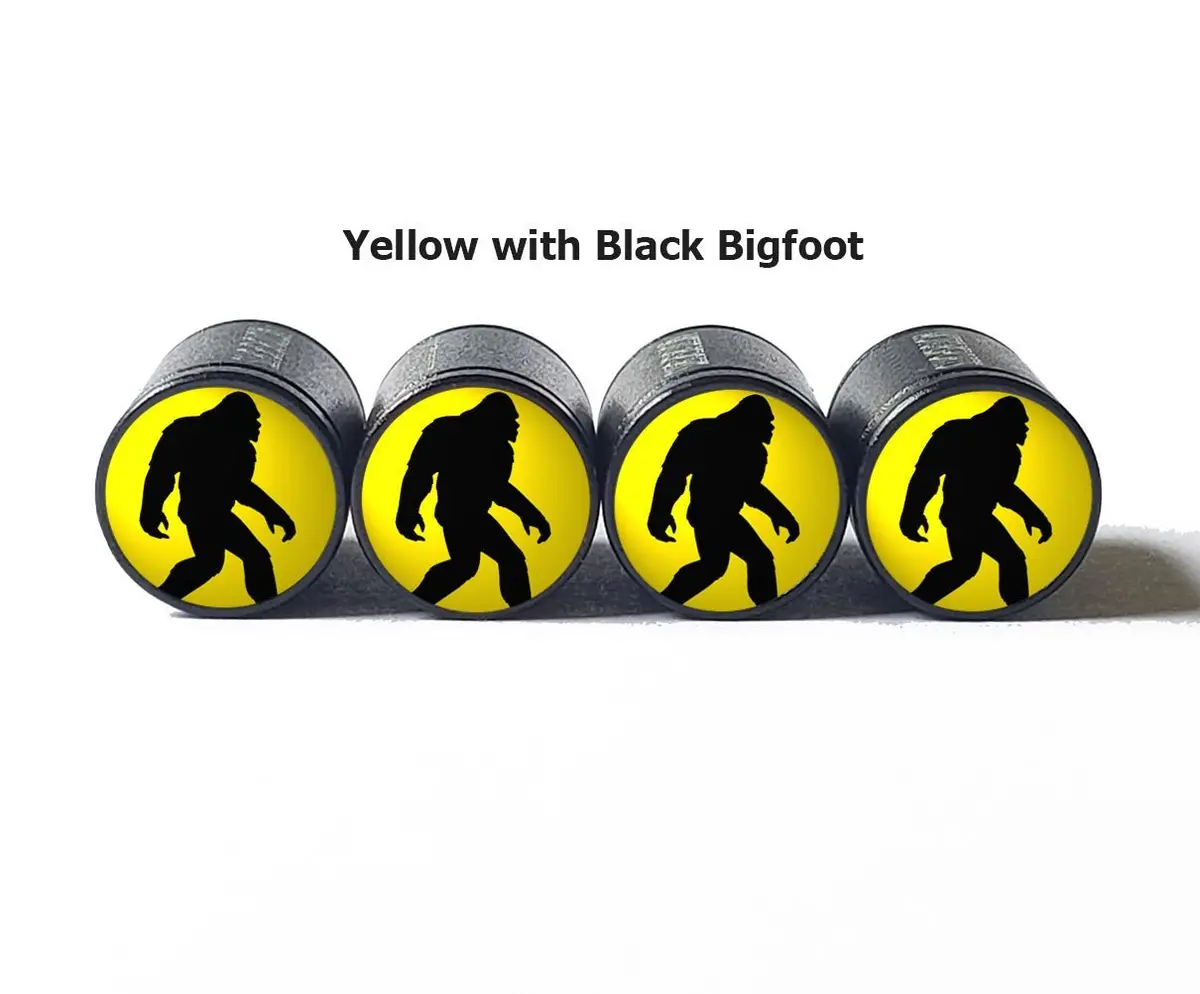 Bigfoot Sasquatch Walking Tire Valve Caps - Black Aluminum - Set Of Four 5
