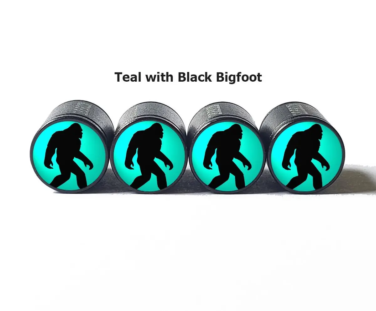 Bigfoot Sasquatch Walking Tire Valve Caps - Black Aluminum - Set Of Four 6