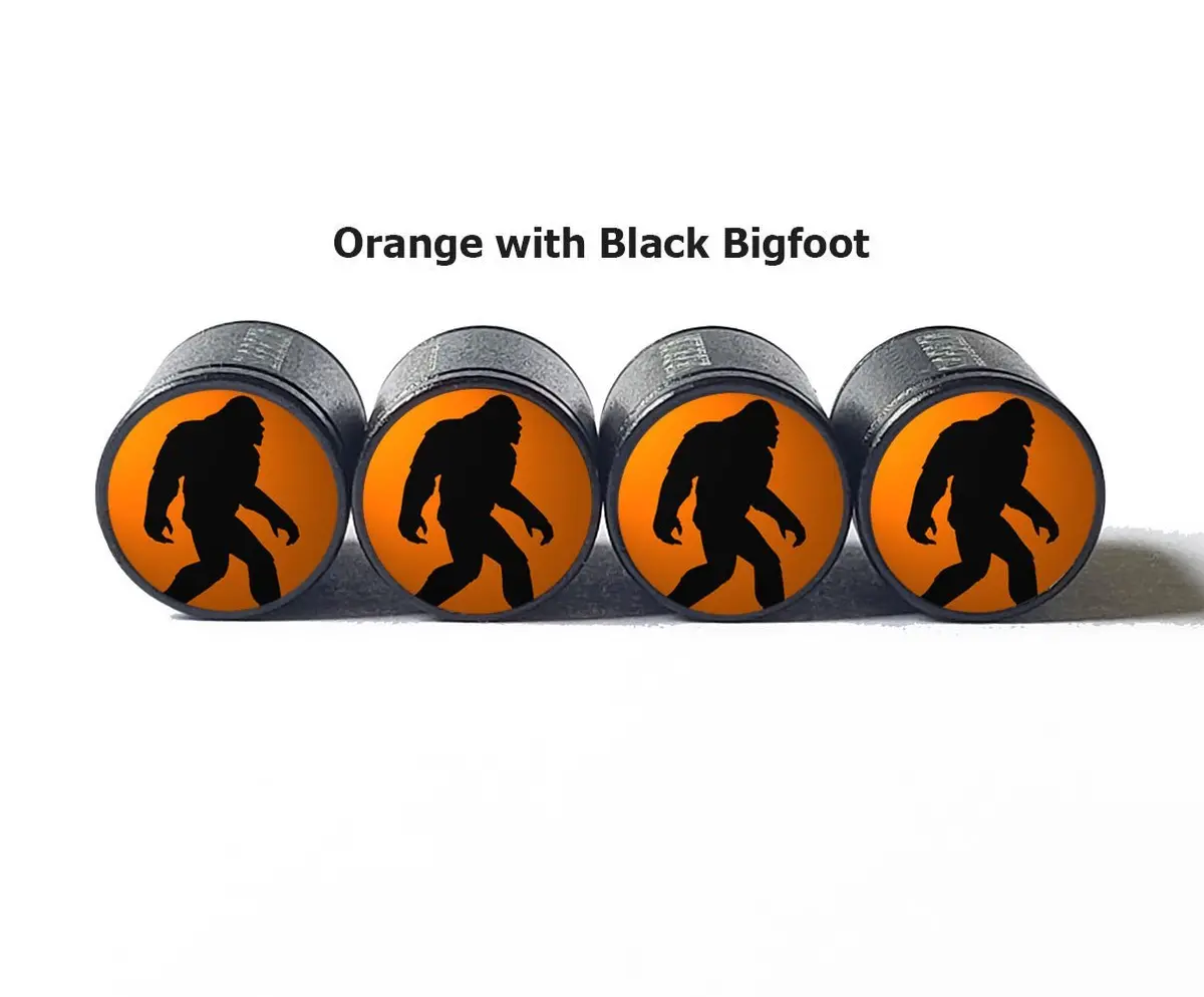 Bigfoot Sasquatch Walking Tire Valve Caps - Black Aluminum - Set Of Four 11