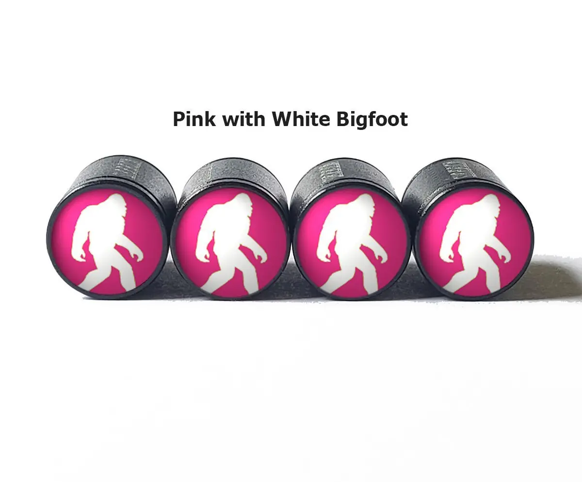 Bigfoot Sasquatch Walking Tire Valve Caps - Black Aluminum - Set Of Four 14