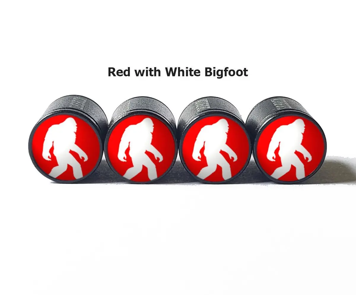 Bigfoot Sasquatch Walking Tire Valve Caps - Black Aluminum - Set Of Four 3