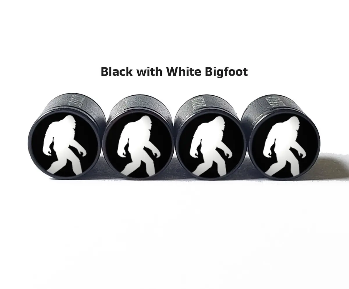Bigfoot Sasquatch Walking Tire Valve Caps - Black Aluminum - Set Of Four 2