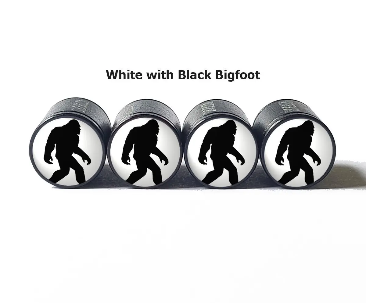 Bigfoot Sasquatch Walking Tire Valve Caps - Black Aluminum - Set Of Four 3