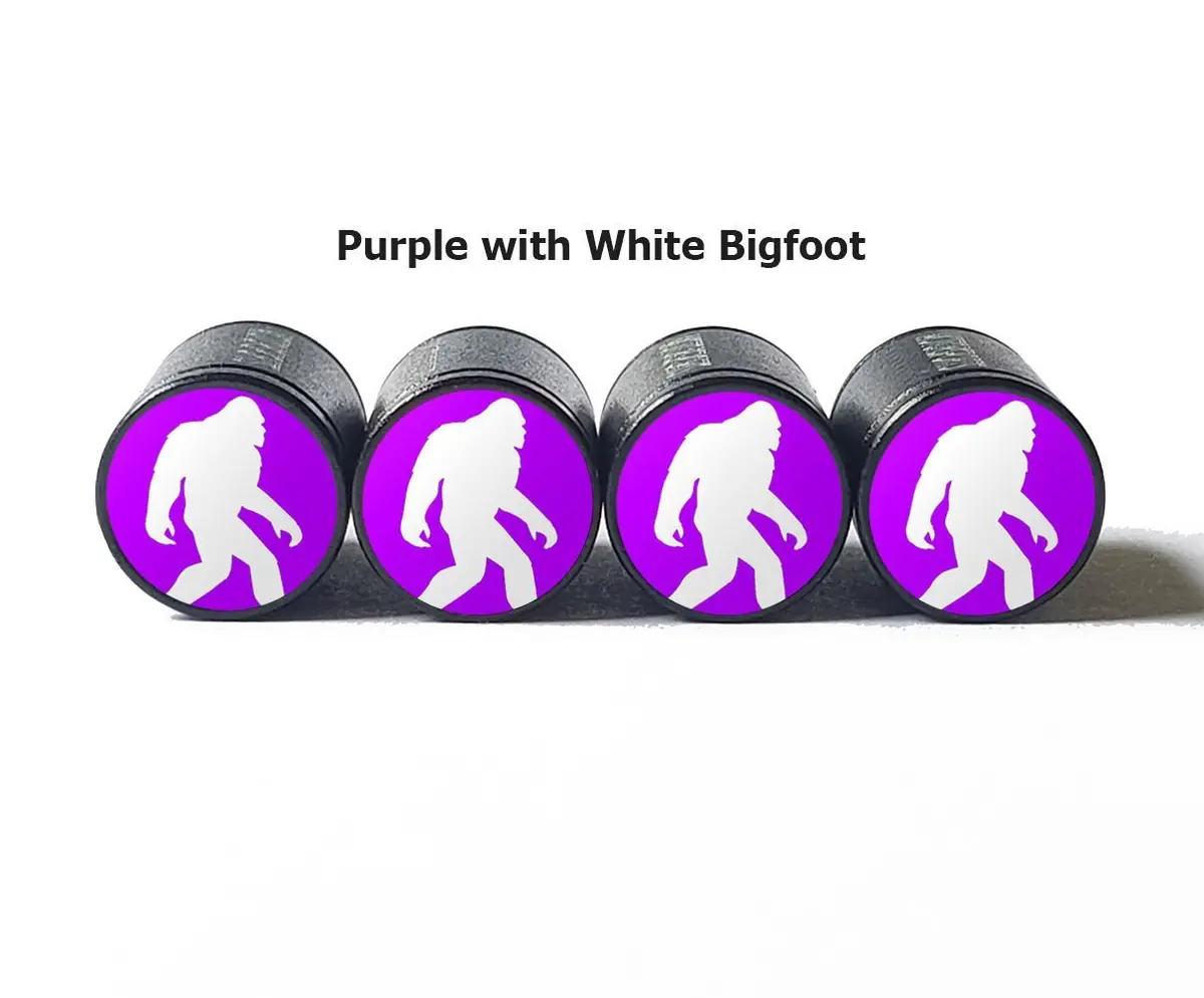 Bigfoot Sasquatch Walking Tire Valve Caps - Black Aluminum - Set Of Four 7