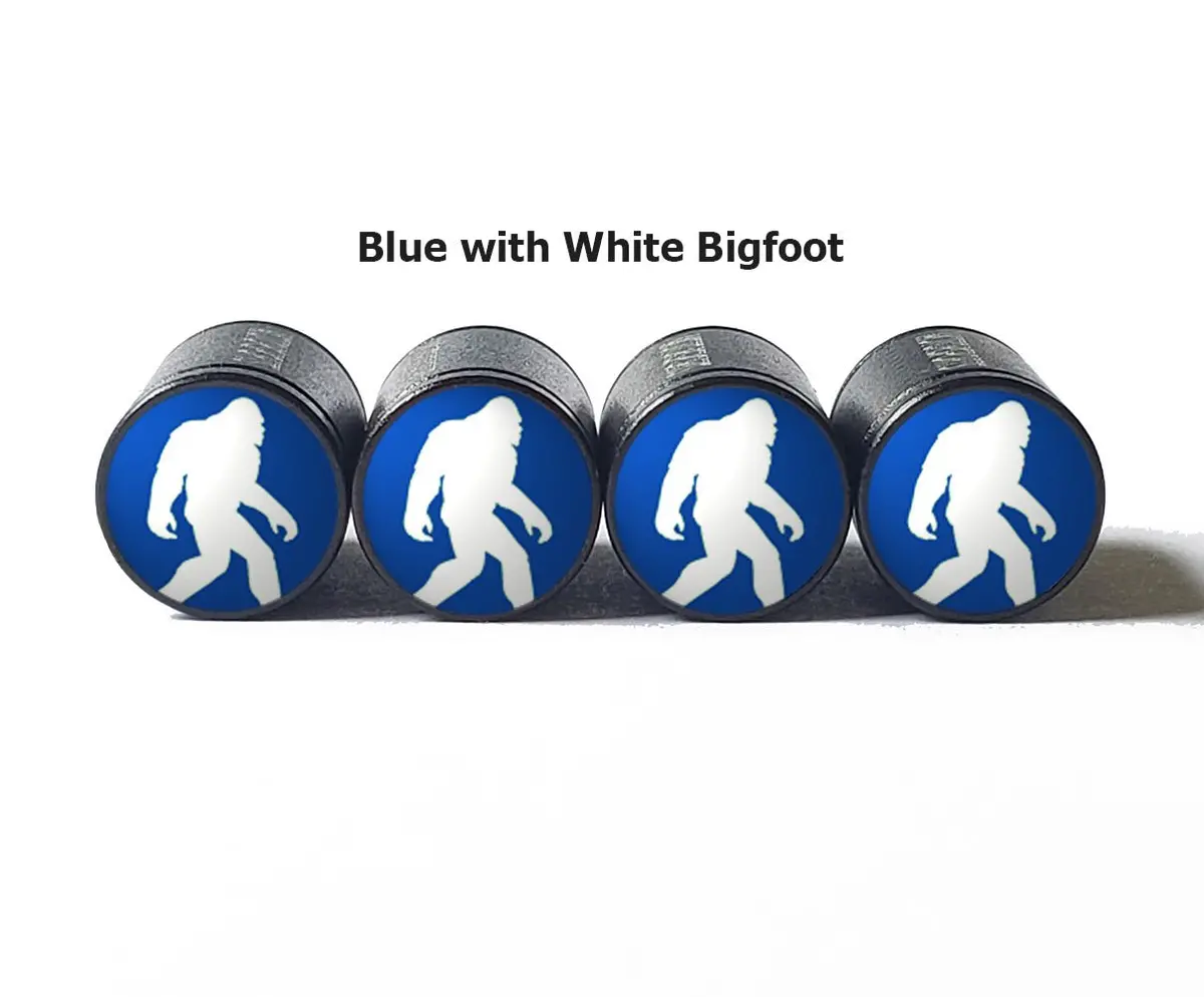 Bigfoot Sasquatch Walking Tire Valve Caps - Black Aluminum - Set Of Four 4