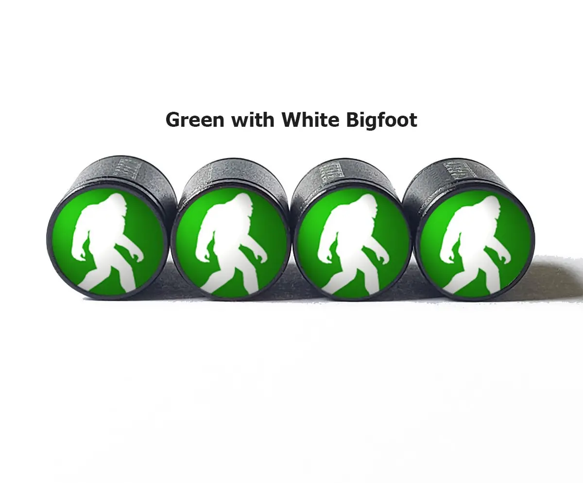 Bigfoot Sasquatch Walking Tire Valve Caps - Black Aluminum - Set Of Four 9