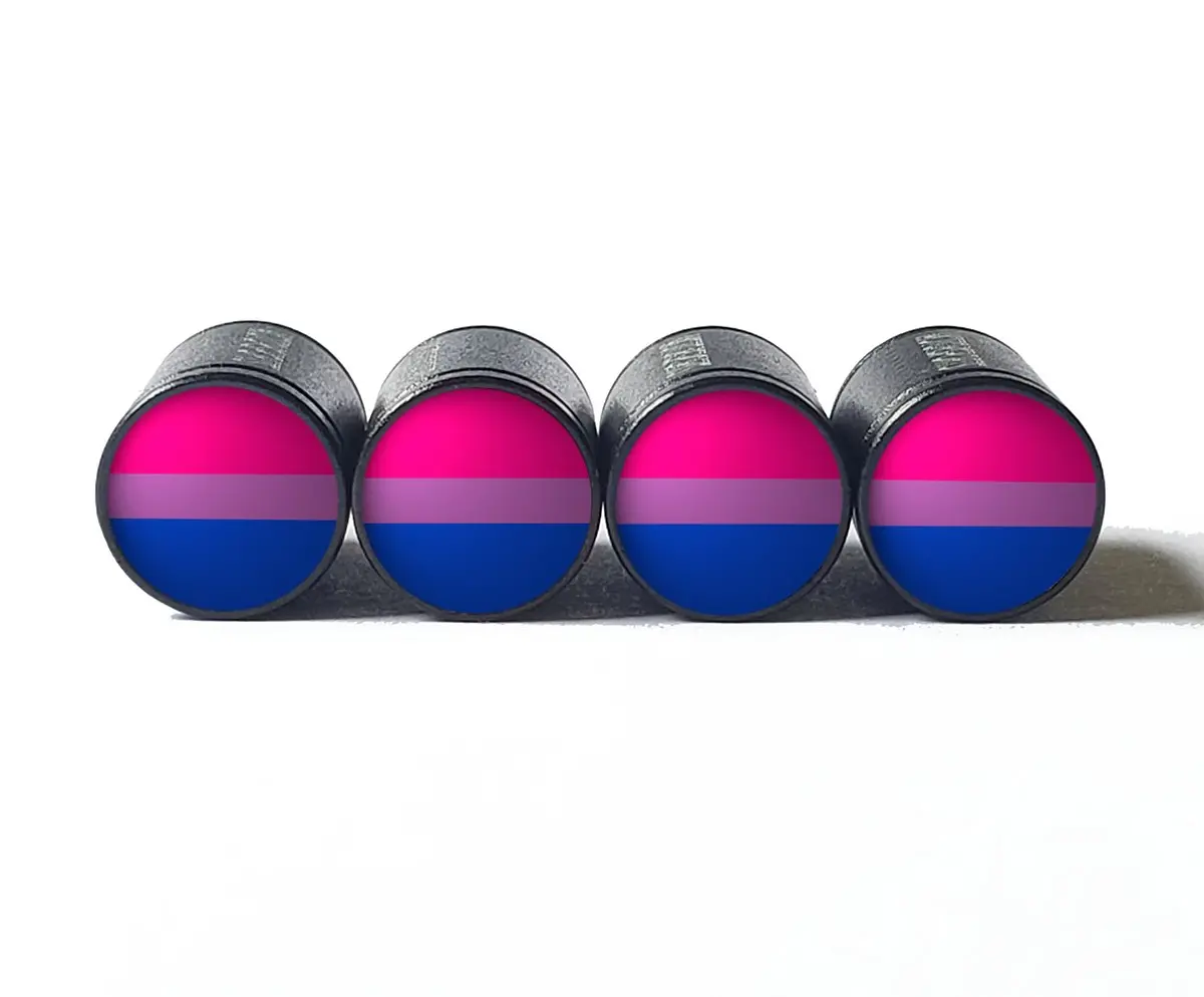 Bisexual Flag Tire Valve Stem Caps - Black Aluminum - Set Of Four 1