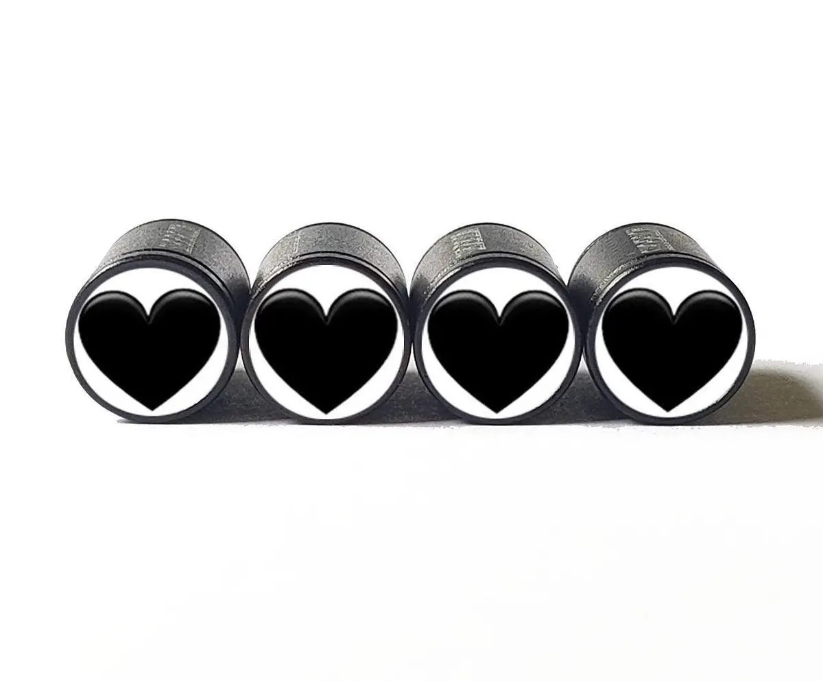 Black Heart Tire Valve Caps - Black Aluminum - Set Of Four 1