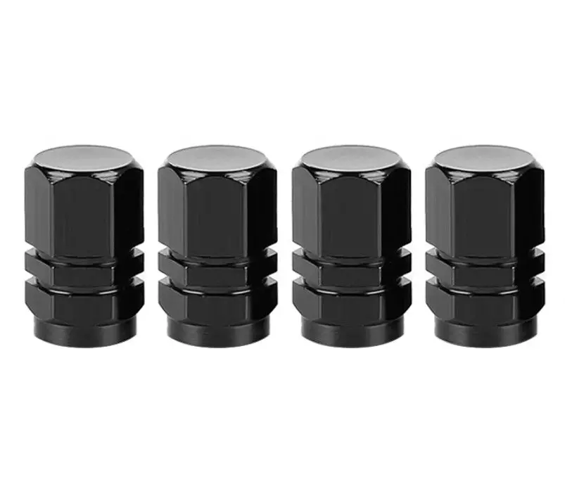 Black Hex Aluminum Tire Valve Caps -  Sets Of 4, 8, 12 Or 20 - Universal, Fits On All Vehicles 1