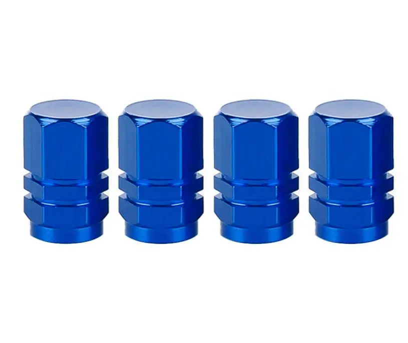 Blue Hex Aluminum Tire Valve Caps - Sets Of 4, 8, 12 Or 20 - Universal, Fits On All Vehicles 1