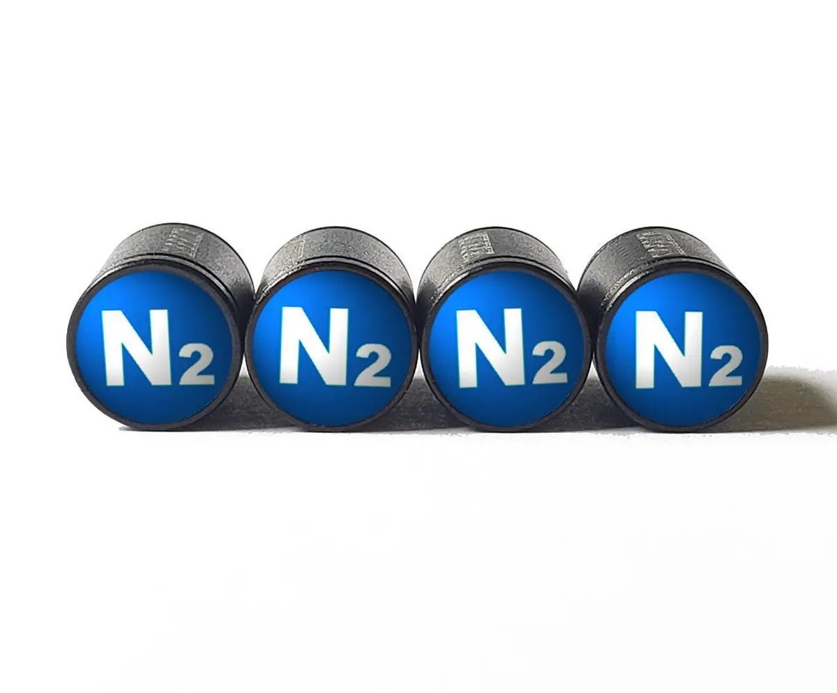 Blue N2 Nitrogen Tire Valve Caps (Style 1) - Black Aluminum - Universal 1