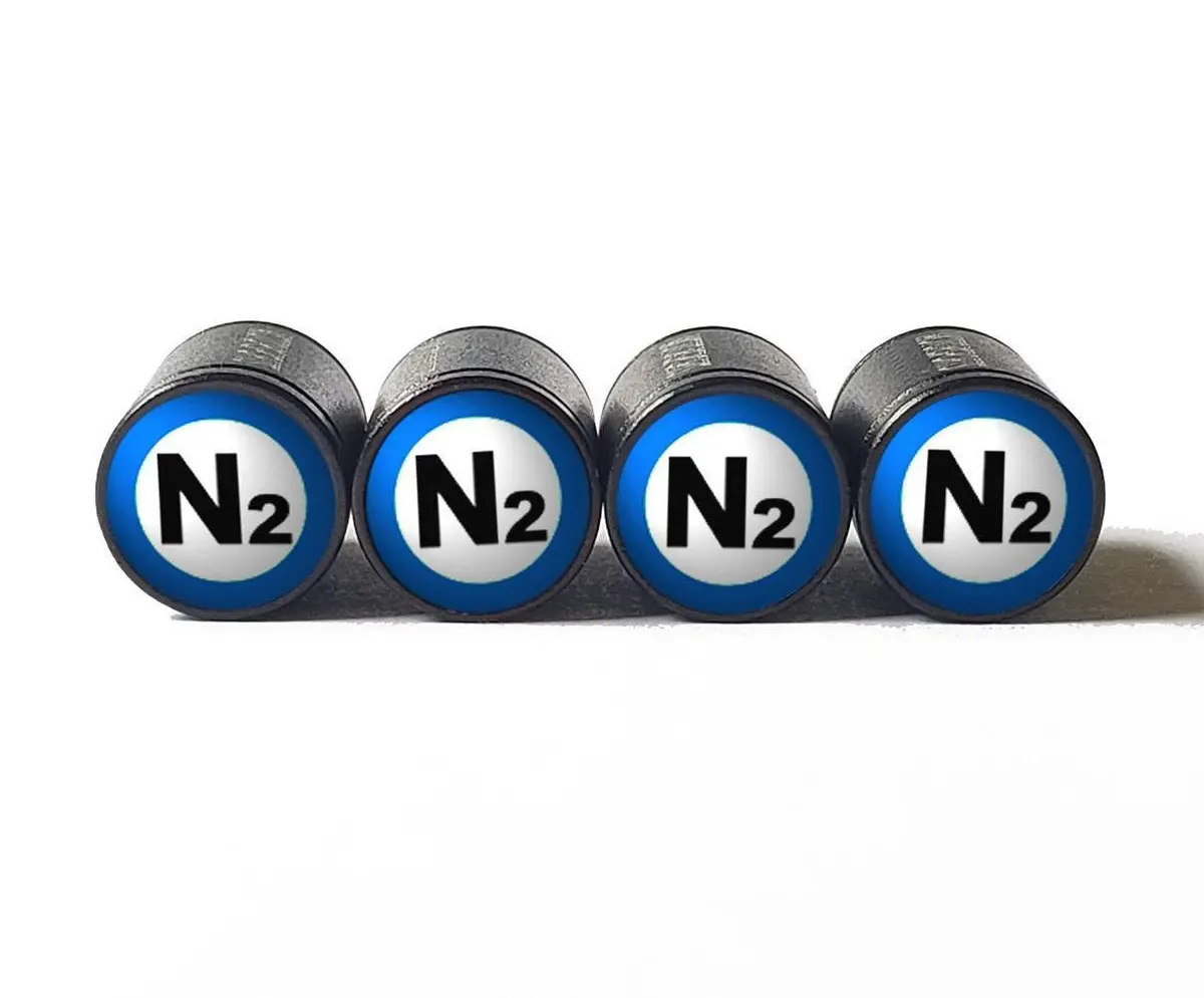Blue N2 Nitrogen Tire Valve Stem Caps - Black Aluminum - Type 2 1