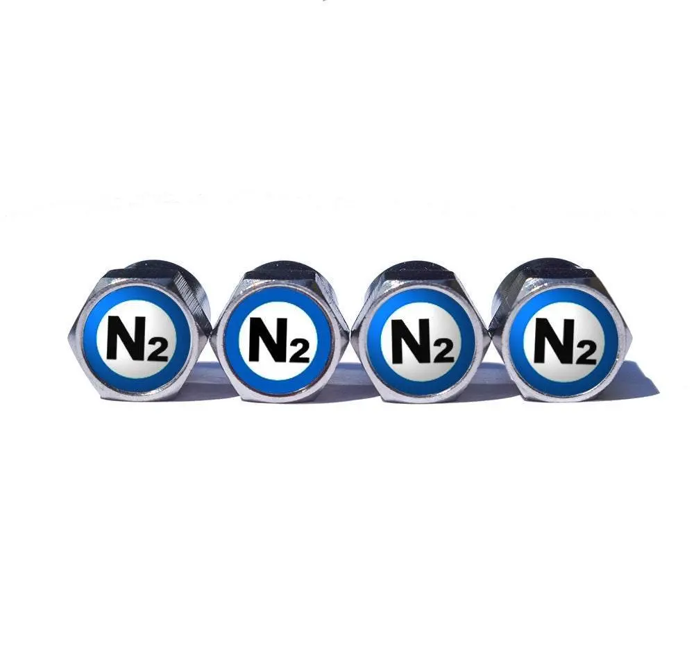 Blue N2 Nitrogen Tire Valve Stem Caps - Chrome Coated - Type 2 1