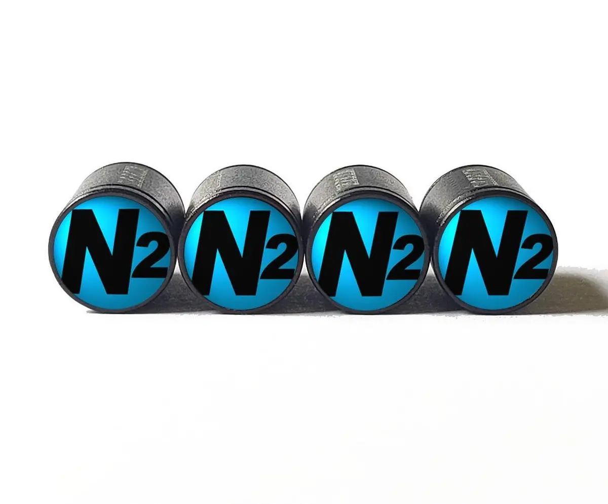 Blue With Black N2 Nitrogen Tire Valve Caps - Black Aluminum - Universal 1