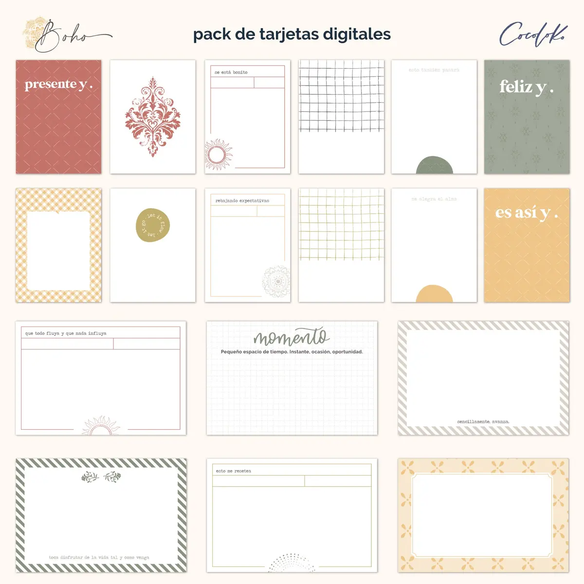 Pack De Tarjetas Digitales Boho 1