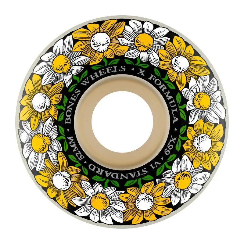 Bones 52Mm 99A X-Formula Skateboard Wheels Pushing Up Daisies V1 Standard Wheels 4Pk 1
