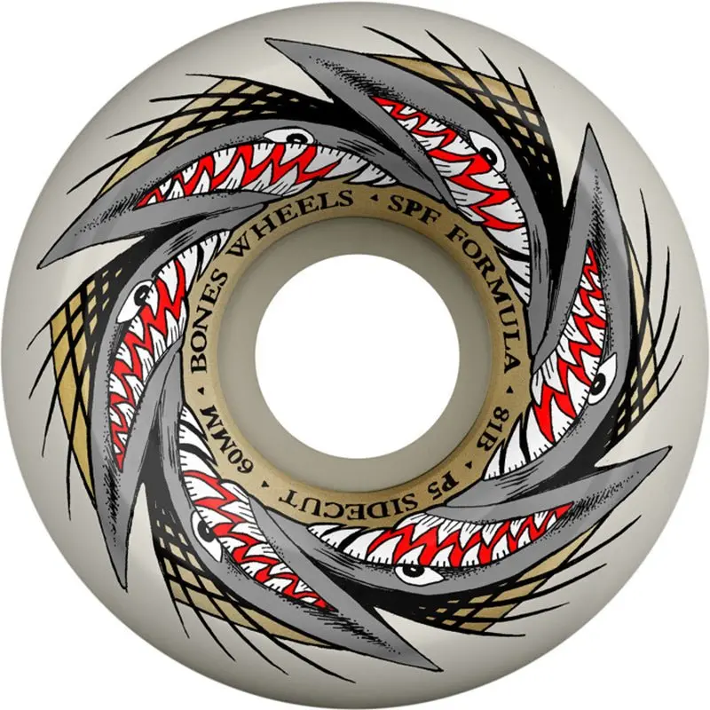 Bones 60Mm 81B Spf Pool Sharknado P5 Sidecut White Skateboard Wheels 4Pk 1