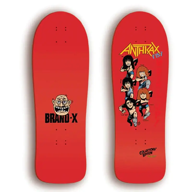 Brand-X-Toxic Anthax 10" X 32" 1987 Collectors Edition Shaped Hand Screened Red Skateboard Deck 1
