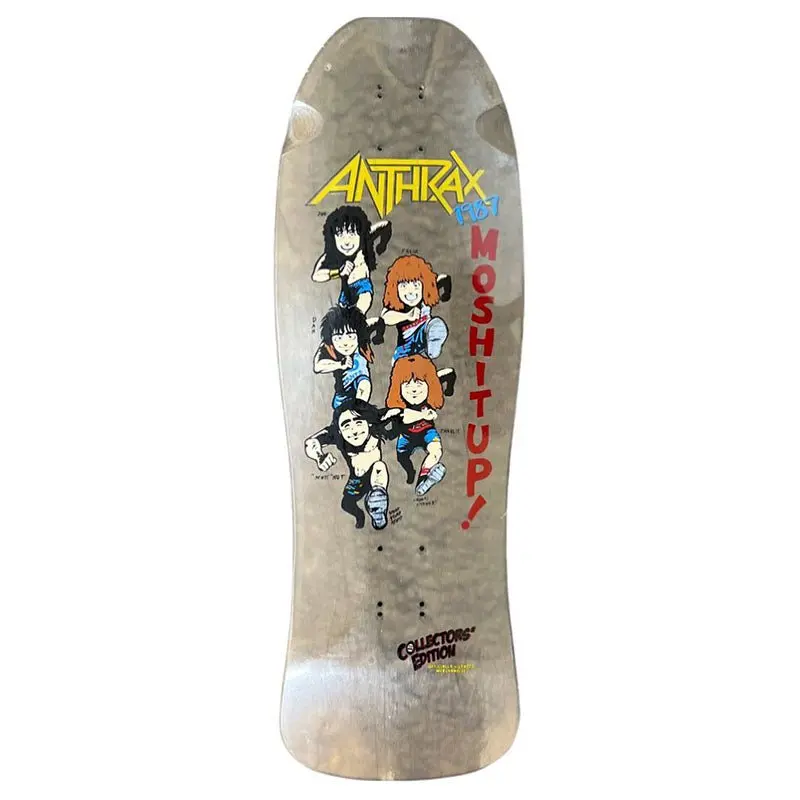 Brand-X-Toxic Anthax 10" X 32" 1987 Collectors Edition Shaped Hand Screened Tan Skateboard Deck 1