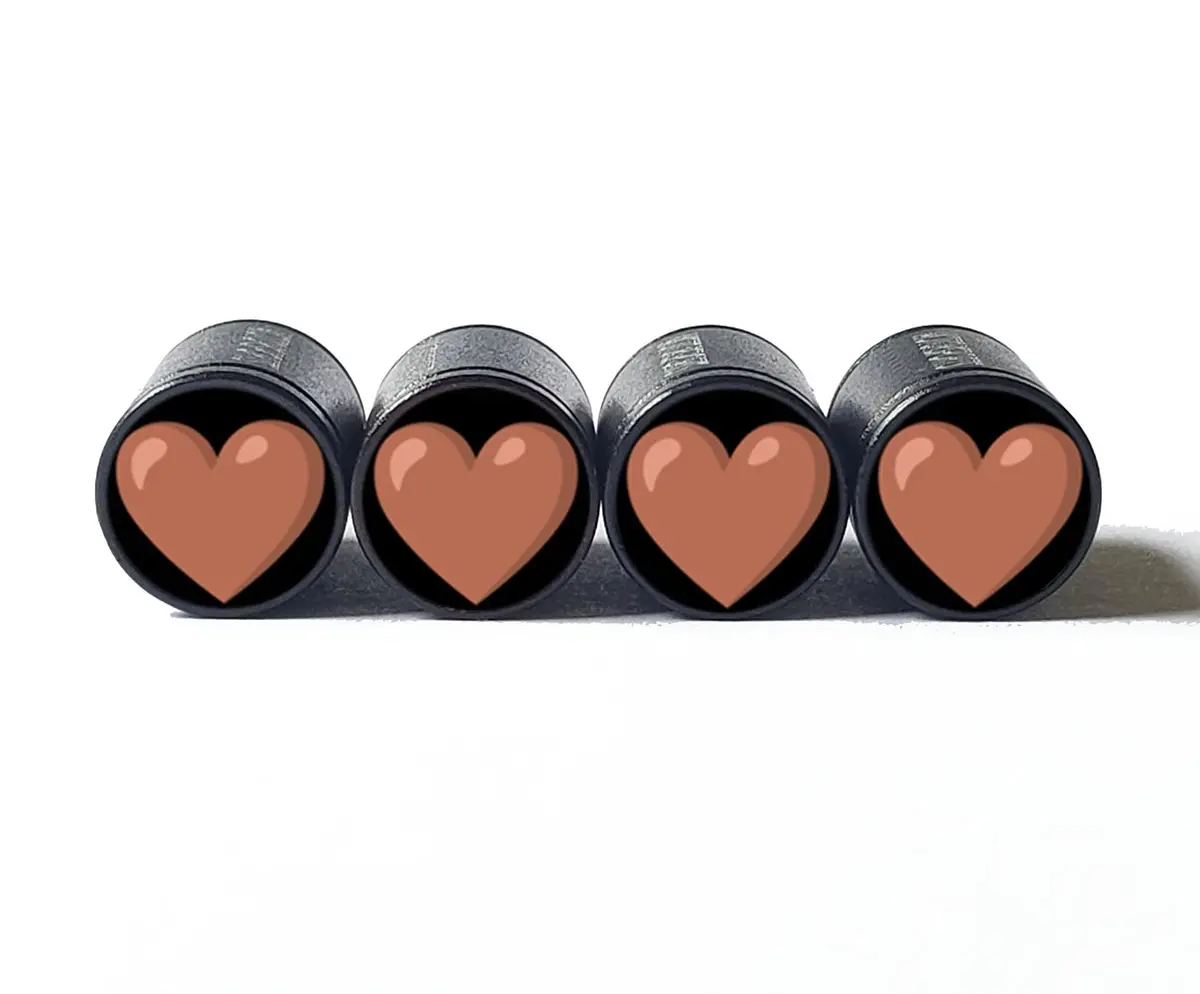 Brown Heart Emoji Tire Valve Caps - Black Aluminum - Set Of Four 1