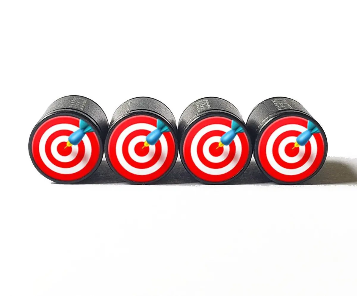 Bullseye Emoji Tire Valve Stem Caps - Black Aluminum - Set Of Four 1