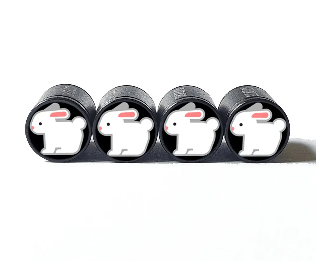 Bunny Rabbit  (Style 2) Tire Valve Caps - Black Aluminum - Set Of Four 1