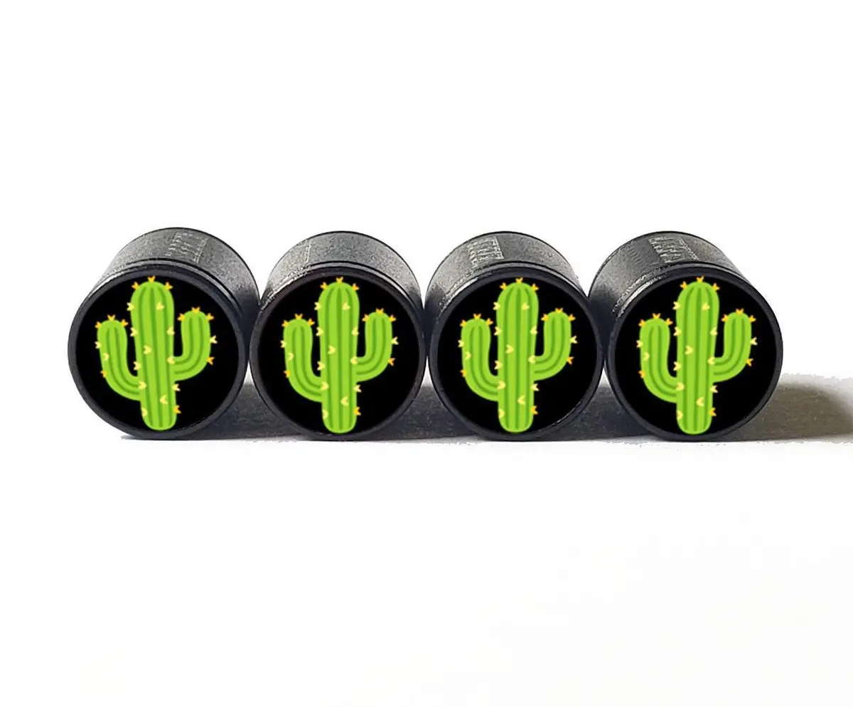 Green Cactus Tire Valve Caps - Black Aluminum - Set Of Four 1