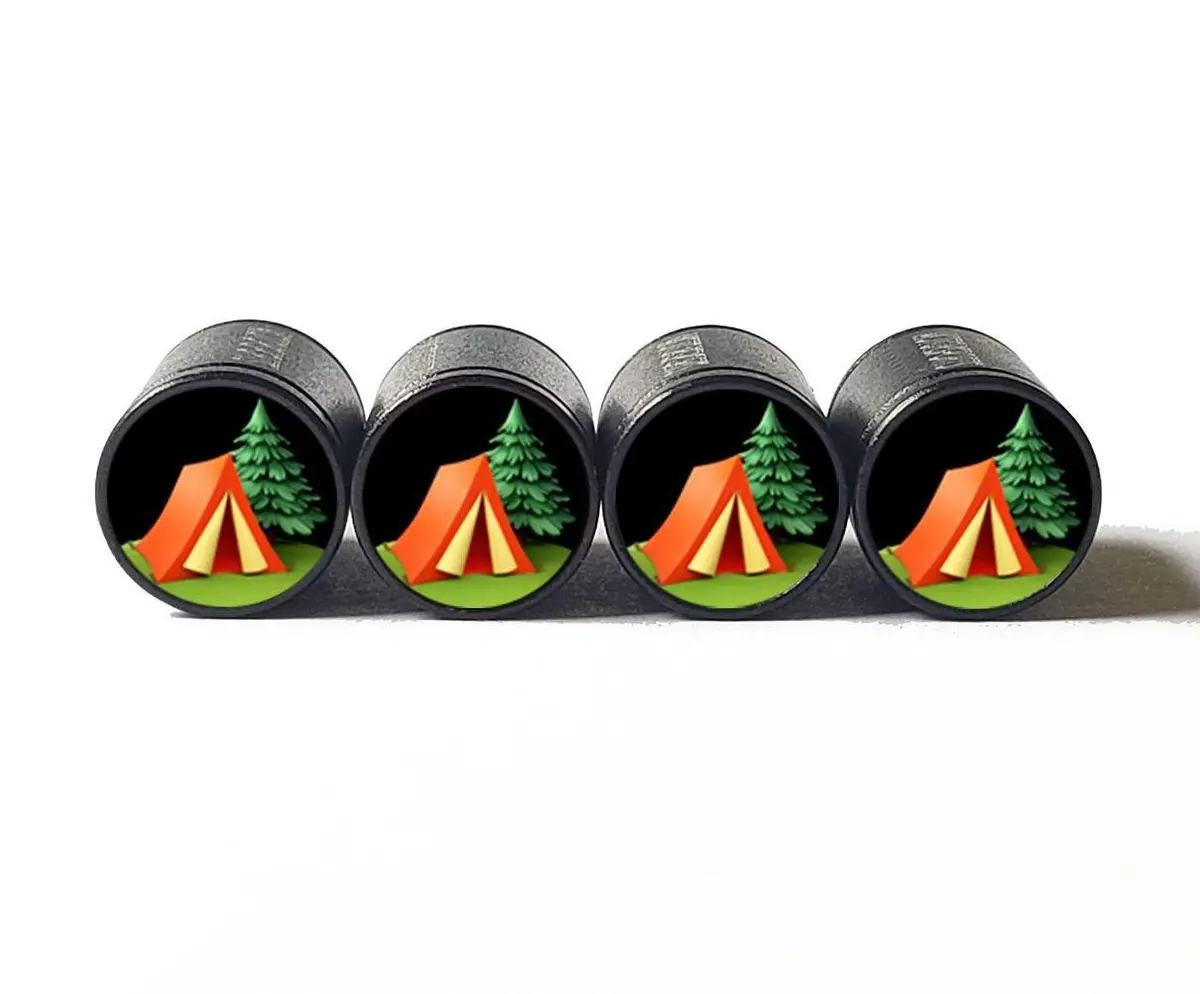 Camping Emoji Tire Valve Caps - Black Aluminum - Set Of Four 1
