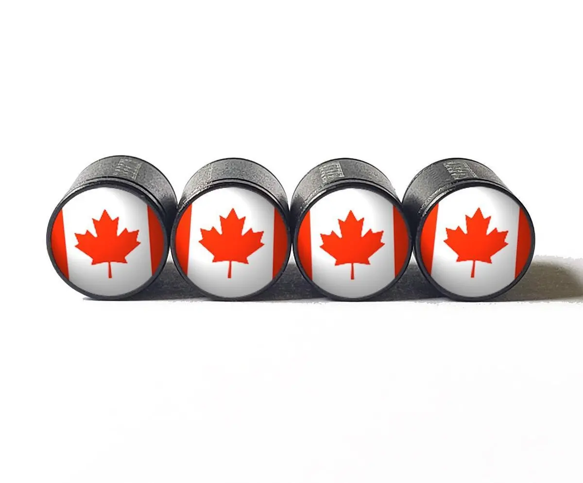 Canada Canadian Flag Tire Valve Caps - Black Aluminum - Set Of Four 1