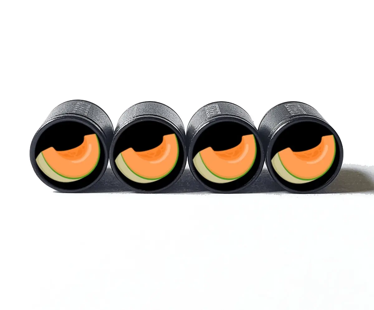 Cantaloupe Melon Emoji Tire Valve Caps - Black Aluminum - Set Of Four 1