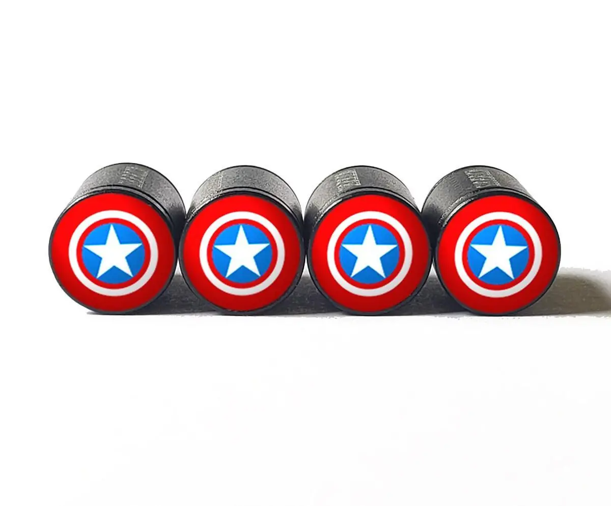 Captain America Tire Valve Caps - Black Aluminum - Set Of Four 1