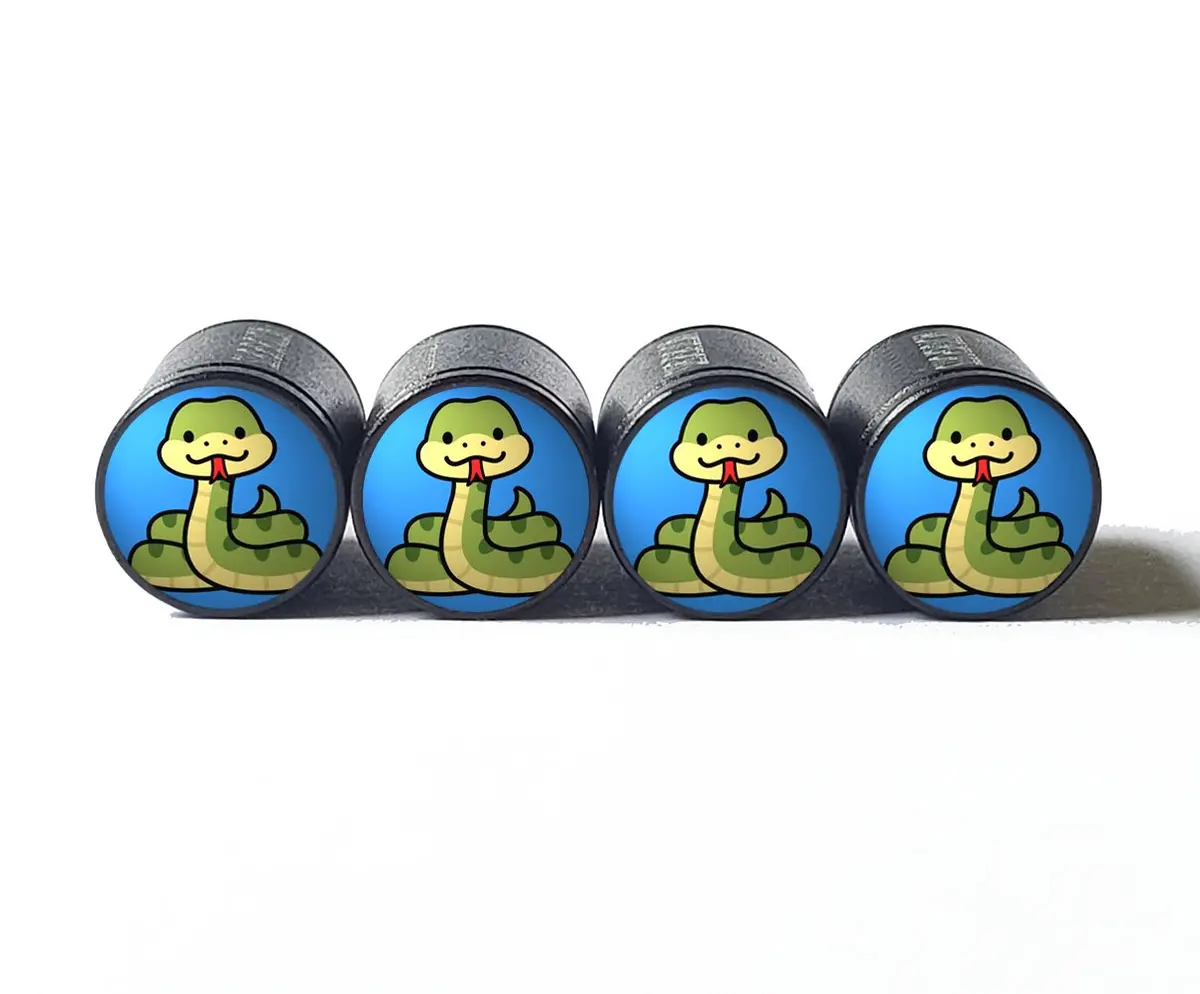 Cartoon Cute Snake Tire Valve Caps - Black Aluminum - Set Of Four 1