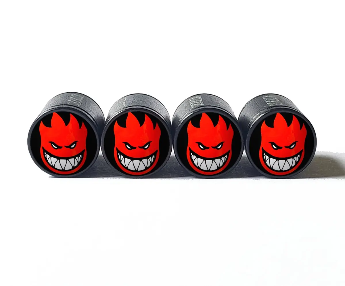 Cartoon Red Devil Tire Valve Caps - Black Aluminum - Set Of Four 1