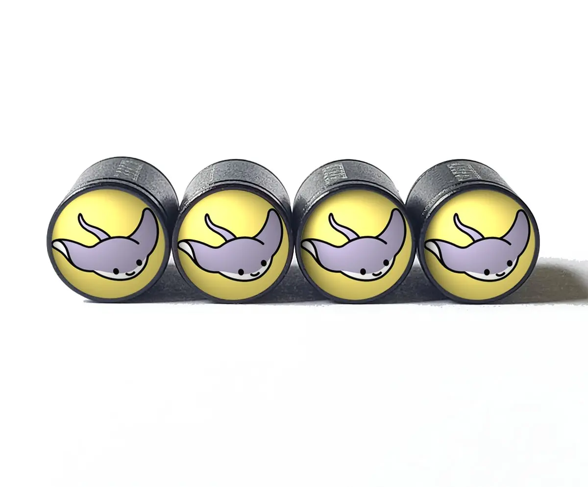 Cute Stingray Eagle Ray Tire Valve Caps - Black Aluminum - Set Of Four 1