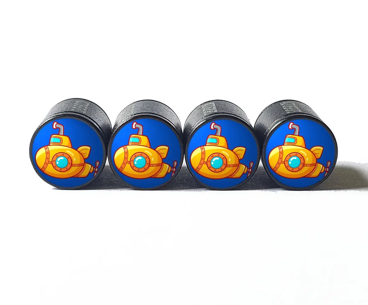 Cartoon Submarine Tire Valve Stem Caps - Black Aluminum - Set Of Four 1
