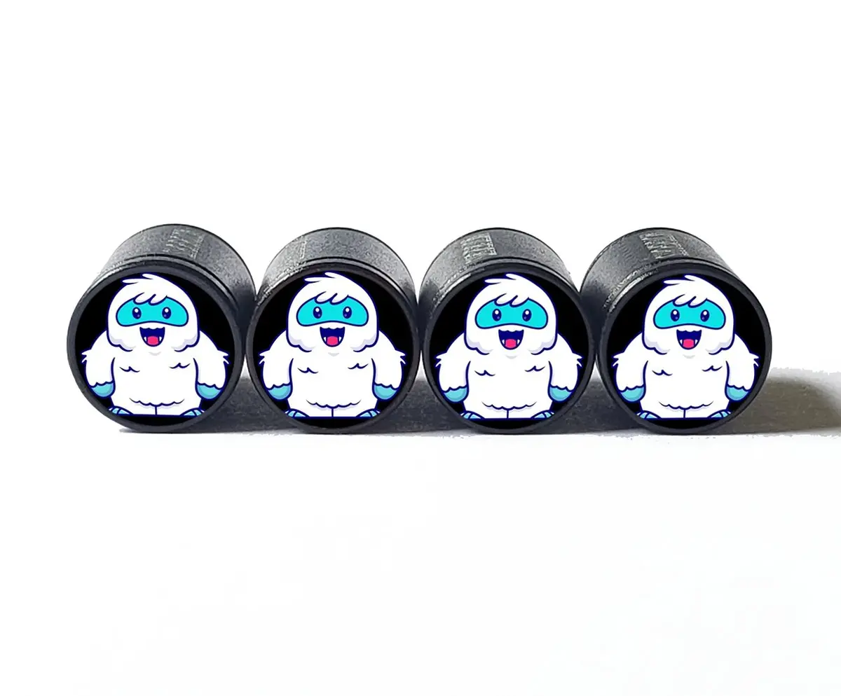 Cartoon Yeti Tire Valve Stem Caps - Black Aluminum - Set Of Four 1