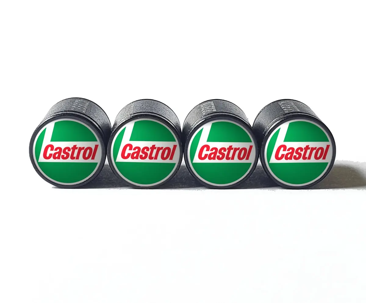 Castrol Oil Logo Tire Valve Caps - Black Aluminum - Set Of Four 1