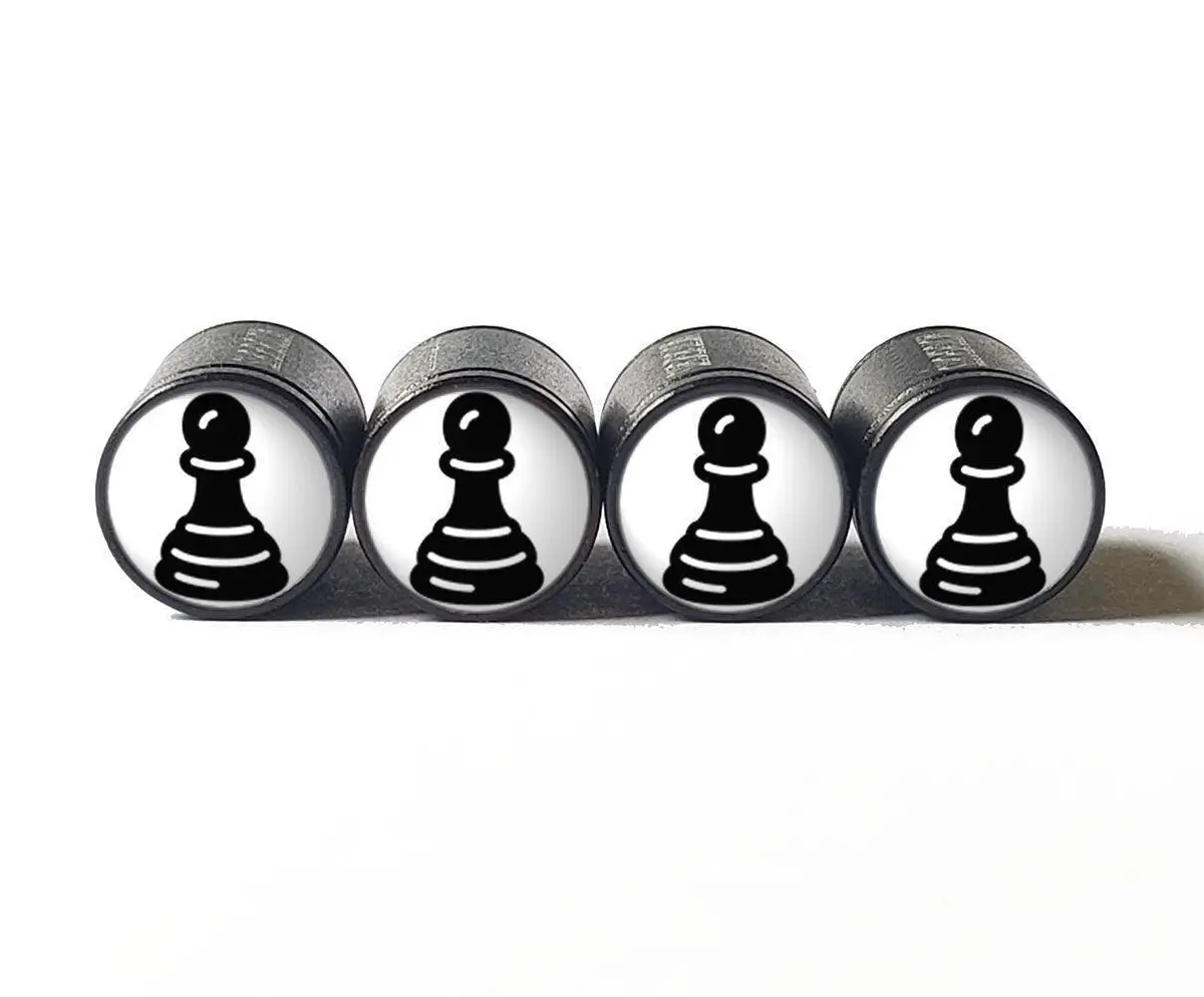 Chess Pawn Tire Valve Caps - Black Aluminum - Set Of Four 1