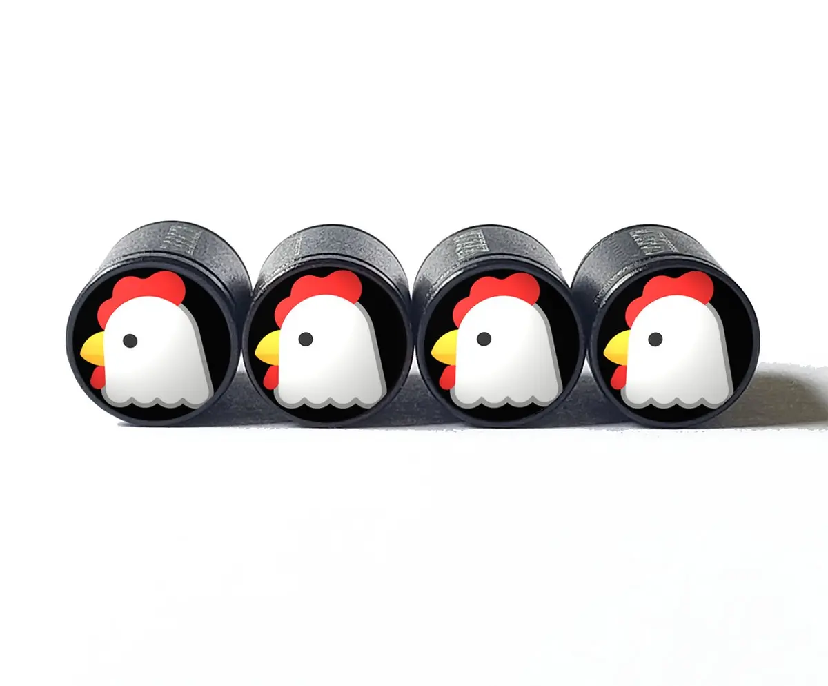 Chicken Head Tire Valve Caps - Black Aluminum - Set Of Four 1