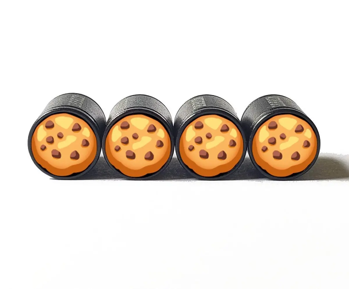 Chocolate Chip Cookie Tire Valve Caps - Black Aluminum - Set Of Four 1