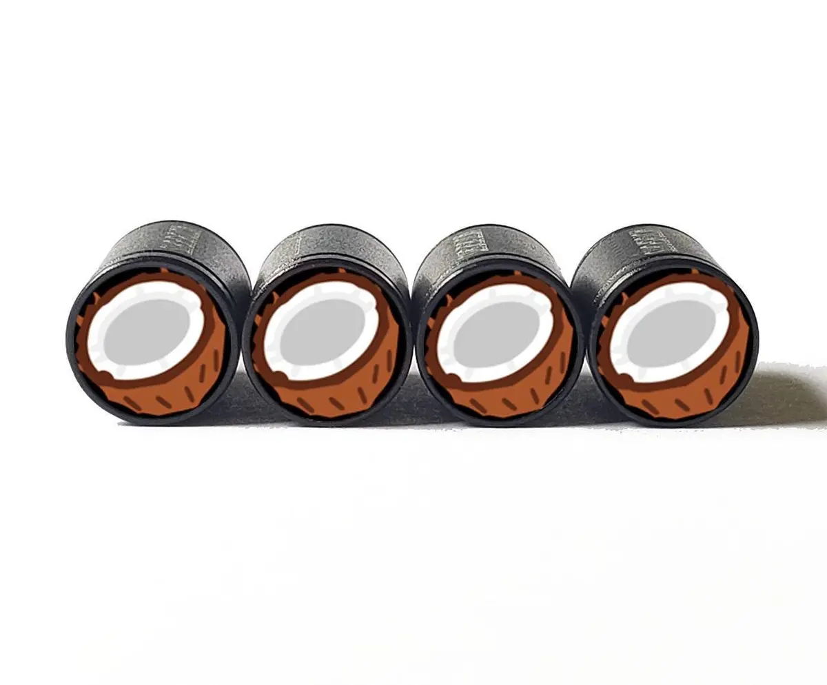 Coconut Emoji Tire Valve Stem Caps - Black Aluminum - Set Of Four 1