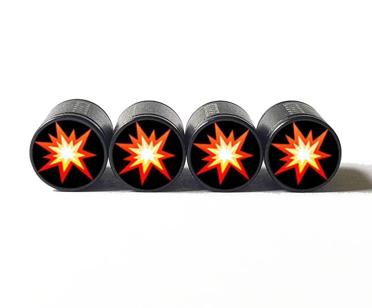 Collision Emoji Tire Valve Stem Caps - Black Aluminum - Set Of Four 1