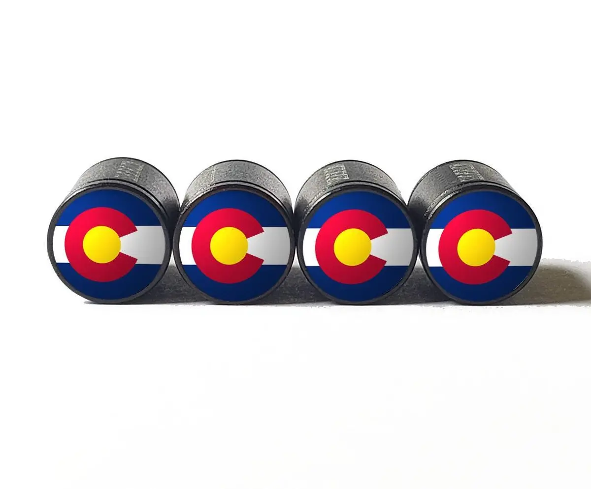 Colorado Flag Tire Valve Caps - Black Aluminum - Set Of Four 1