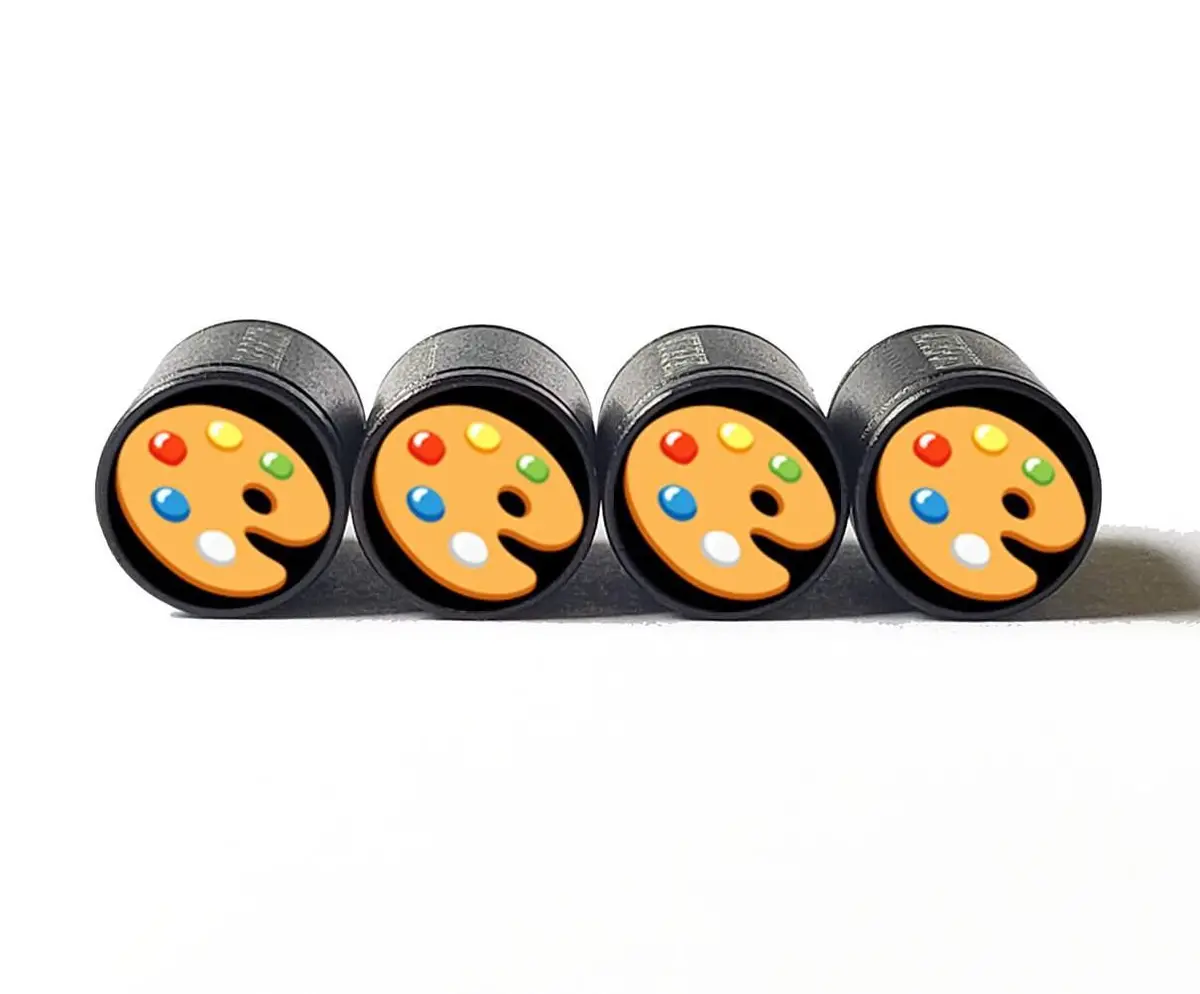 Colorful Paint Palette Emoji Tire Valve Caps - Aluminum - Set Of Four 1